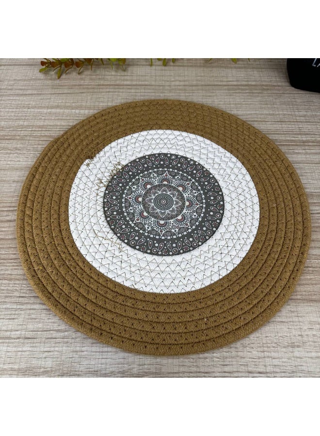NAMA Round Shaped Eco-Friendly Mandala Pot Trivets Large Braided Woven Trivet Coaster, Cotton Thread Weave Cup Coaster Hot Pot Dish Trivet Pad Mat for Kitchen Cooking Supplies 35 CM - Image 2